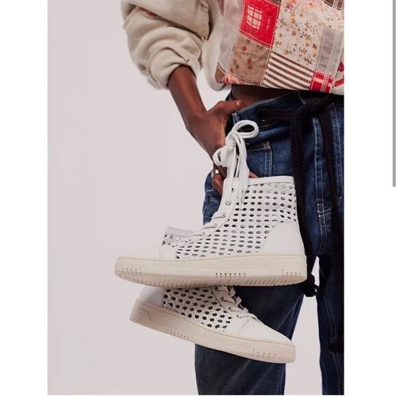 Free People Hayes High Top Woven Leather Sneakers in White Size 6 New in box - Picture 2 of 13